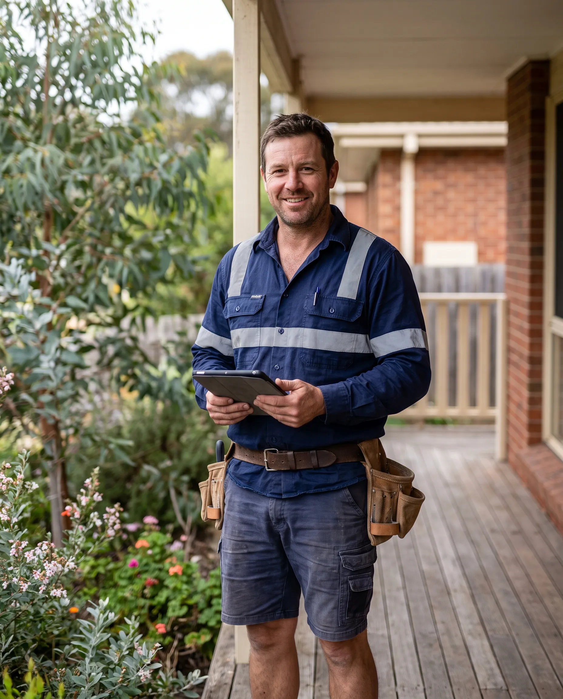 Friendly local tradie at the front of an Australian home
